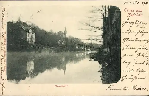 Ak Zwickau in Sachsen, Partie am Muldenufer