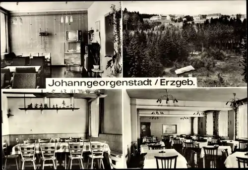Ak Johanngeorgenstadt im Erzgebirge, Ferienheim VEB Elektromat Dresden, Speiseraum, Umgebung