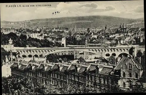 Ak Plauen im Vogtland, Blick vom Streitsberg, Brücke