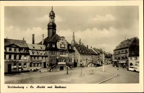 Ak Waldenburg in Sachsen, Markt mit Rathaus