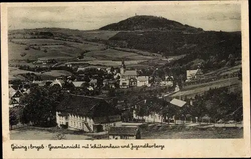 Ak Geising Altenberg Erzgebirge, Gesamtansicht mit Schützenhaus und Jugendherberge