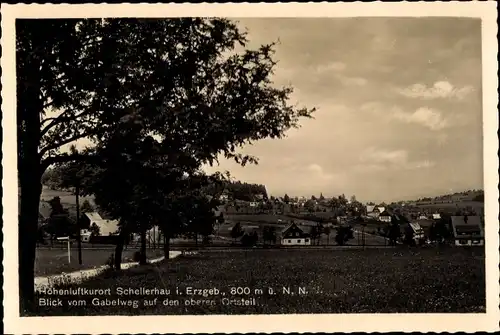 Ak Schellerhau Altenberg im Erzgebirge, Blick vom Gabelweg auf den oberen Ortsteil