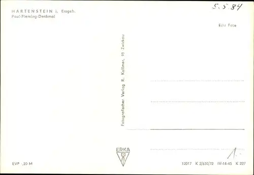Ak Hartenstein im Erzgebirge Sachsen, Paul-Fleming-Denkmal