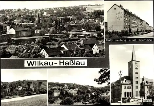 Ak Wilkau Haßlau in Sachsen, Rathaus, AWG-Siedlung Ernst Thälmann, Panorama