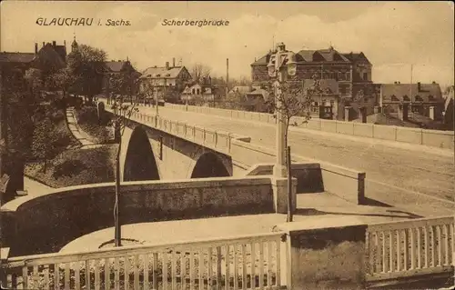 Ak Glauchau in Sachsen, Scherbergbrücke