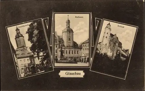 Ak Glauchau in Sachsen, Stadtkirche, Rathaus, Schloss