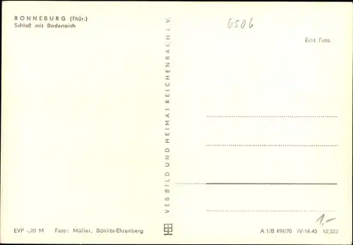 Ak Ronneburg in Thüringen, Schloss mit Baderteich