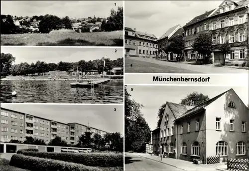 Ak Münchenbernsdorf in Thüringen, Sommerbad, Neubauten, Markt, FDGB Kulturhaus Hermann Duncker