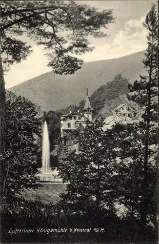 Ak Königsmühle Neustadt an der Haardt Weinstraße, Teilansicht, Fontäne