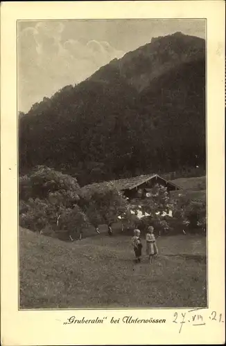 Ak Unterwössen in Oberbayern, Gruberalm, Panorama, Kinder