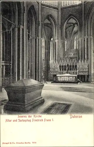 Ak Bad Doberan in Mecklenburg, Inneres der Kirche, Altar und Sarkophag Friedrich Franz I.