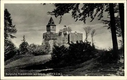 Ak Nieder Beerbach Mühltal im Odenwald, Burgruine Frankenstein a. d. Bergstraße