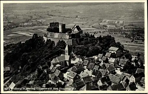 Ak Otzberg im Odenwald, Burg m. Hering, vom Flugzeug aus