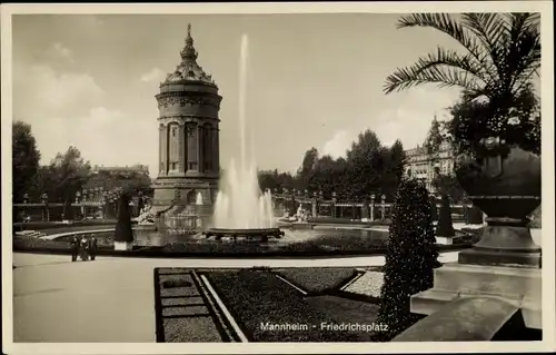 Ak Mannheim in Baden, Friedrichsplatz, Fontäne, Wasserturm