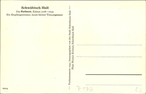 Ak Schwäbisch Hall, Rathaus, Empfangszimmer, Trauungsraum