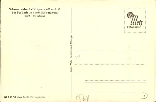 Ak Forbach im Schwarzwald, Schwarzenbach-Talsperre