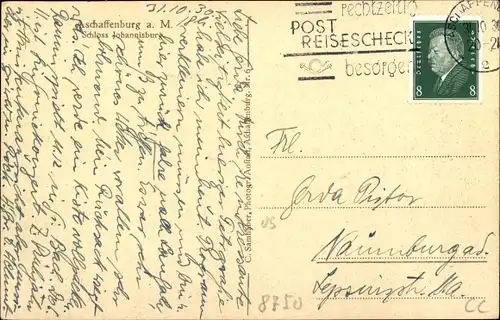 Ak Aschaffenburg in Unterfranken, Schloss Johannisburg