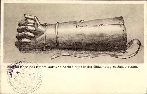 Ak Jagsthausen an der Jagst Württemberg, Eiserne Hand des Ritters Götz von Berlichingen, Götzenburg