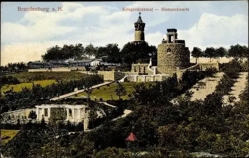 Ak Brandenburg an der Havel, Kriegerdenkmal, Bismarckwarte