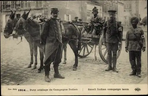 Ak Petit attelage de Campagne Indien, Small Indian campaign team, Indische Soldaten, britische Armee