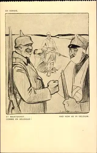 Künstler Ak Raemaekers, Louis, En Serbie, Et maintenant, Comme en Belgique, Wie in Belgien