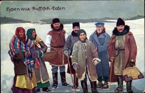 Künstler Ak Bauerntrachten aus russisch Polen, Winterkleidung