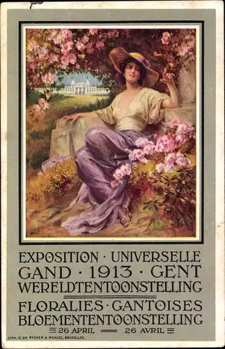 Ak Exposition Universelle Gand 1913, Floralies, Gantoises, Frau auf einer Blumenwiese