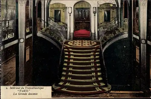 Ak Paquebot Paris, CGT, Interieur, La Grande descente