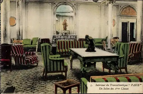 Ak Paquebot Paris, CGT, Interieur, Un Salon des 1eres Classes