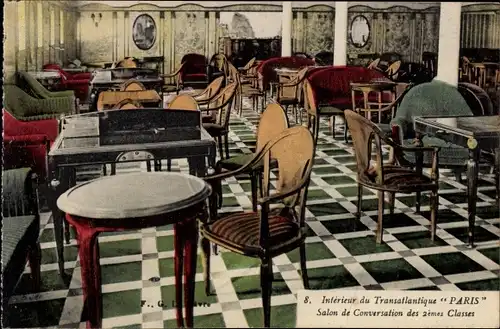 Ak Paquebot Paris, CGT, Interieur, Salon de Conversation des 2emes Classes