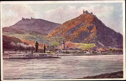 Künstler Ak Wien 19 Döbling, Kahlenbergerdorf, Leopoldsberg, Donaudampfer