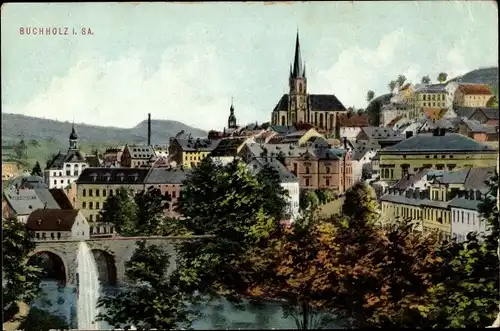 Ak Annaberg Buchholz Erzgebirge, Teilansicht Buchholz, Kirche