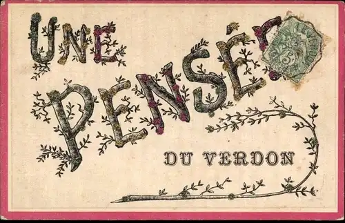 Glitzer Ak, Une Pensee de Cosnes, Blumenranken, bunter Glitzer