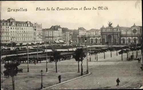 Ak Bruxelles Brüssel, Place de la Constitution et Gare du Midi