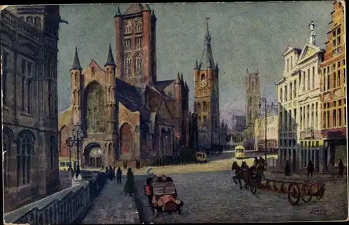 Künstler Ak Gent Ostflandern, Blick auf die St. Nicolas Kirche, Eglise Saint Bavon