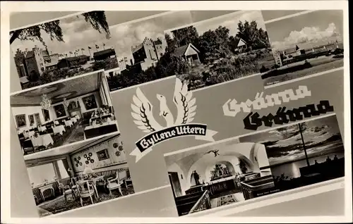 Ak Gränna Schweden, Gyllene Uttern, Stadtansichten, Restaurant, Kirche, Schloss