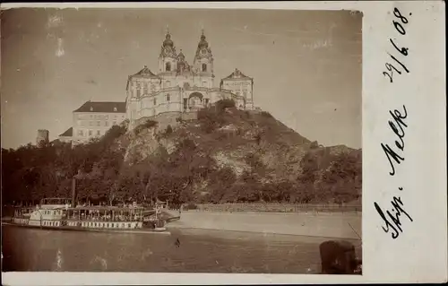 Ak Melk an der Donau Niederösterreich, Dampferpartie mit Kloster
