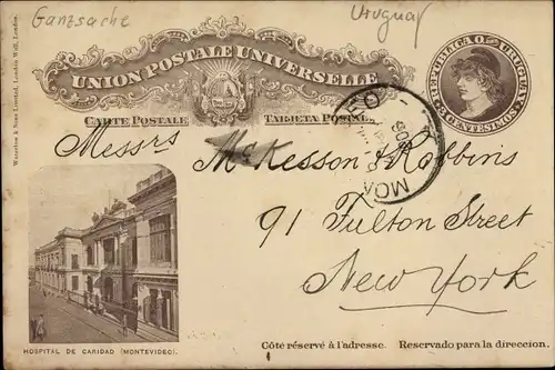 Ganzsachen Ak Uruguay, Hospital de Caridad