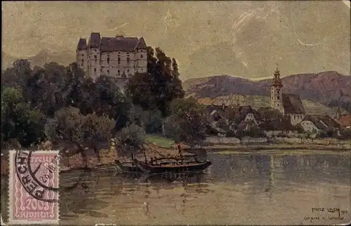 Künstler Ak Lach, Fritz, Grein an der Donau Oberösterreich, Schloßgreinburg, Nibelungenweg
