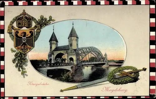 Ak Magdeburg an der Elbe, Königsbrücke, Schwert, Eichenlaub