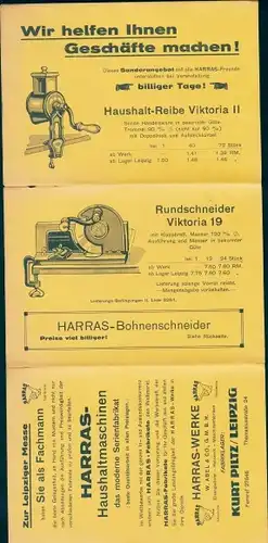 Klapp Ak Leipzig, Harras Werke W. Abel, Fabriklager Kurt Piltz, Haushalt Reibe, Bohnenschneider