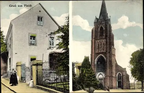 Ak Plaidt Kreis Mayen, Kurzwaren Anna Weiller, Mühlenweg 33, Kirche