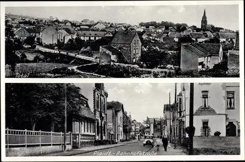 Ak Plaidt Kreis Mayen, Bahnhofstraße mit Apotheke, Totalansicht