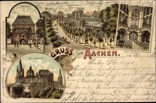 Litho Aachen in Nordrhein Westfalen, Dom, Dominneres, Elisenbrunnen, Ponttor