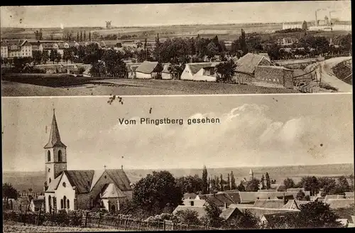 Ak Klein Wanzleben Sachsen Anhalt, Blick auf den Ort vom Pfingstberg aus, Kirche