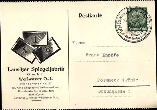 Ak Weißwasser in der Oberlausitz, Lausitzer Spiegelfabrik GmbH, LSW, Reklame