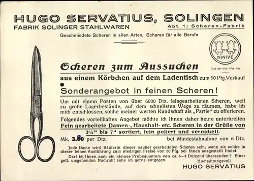 Ak Solingen in Nordrhein Westfalen, Hugo Servatius, Scherenfabrik, Gas Straße, G. E. Bick