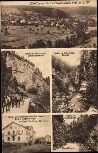 Ak Uehlingen Ühlingen Birkendorf im Schwarzwald, Gasthaus zum Posthorn, Schlüchttal, Schwedenfelsen
