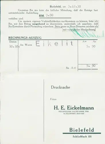 Klapp Ak Bielefeld, H. E. Eickelmann, Eikelit Erzeugnisse, Schleifereibedarf, Reklame