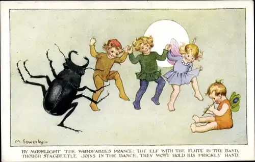 Künstler Ak Sowerby, M., By Moonlight the Woodfairies prance, elf, stagbeetle